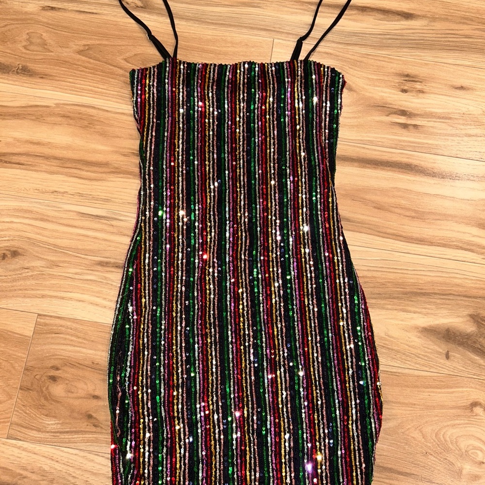 Multicolor Sequin Striped Dress